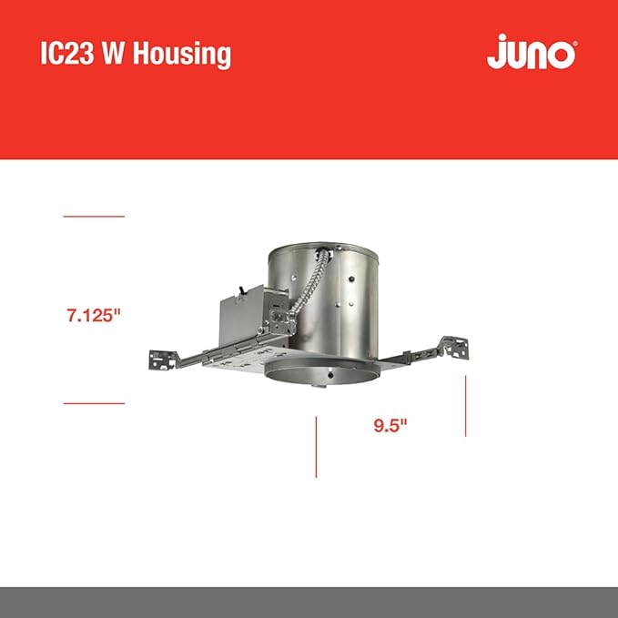 Juno Lighting IC23 W G 6-Inch IC Rated Universal Incandescent Housing with Floating Socket with Push in Electrical Connectors and Air-Loc Gasket, 6 Inches - No Plate, New Construction