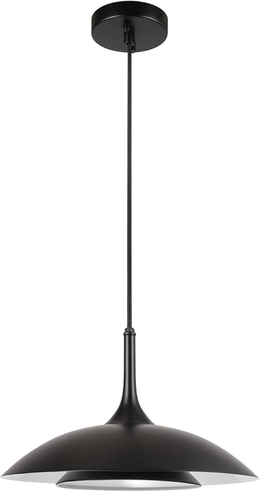 GLOBE Electric x Novogratz 67000104 14W LED Integrated Pendant Light Fixture, Glossy Black, Fabric Cord, Matte White Interior Shade, Dimmable, 800 Lumens, 3000K, 90 CRI, Living Room Pendant Light