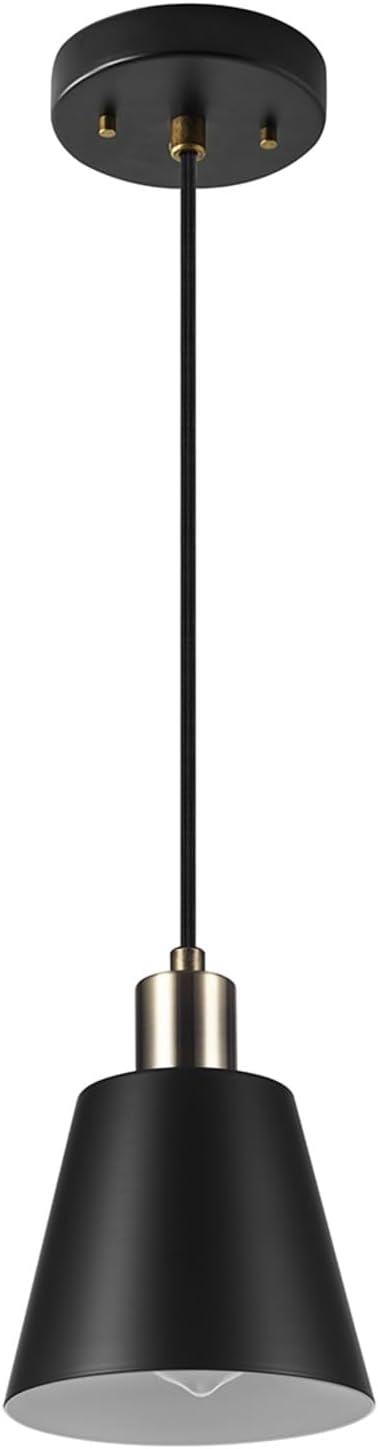 GLOBE Electric 67000153 1-Light Plug-in or Hardwire Pendant Light Fixture, Matte Black, Brass Accents, Living Room Pendant Light, Dining Room Fixture, Hanging Lamp, Hanging Lights for Bedroom
