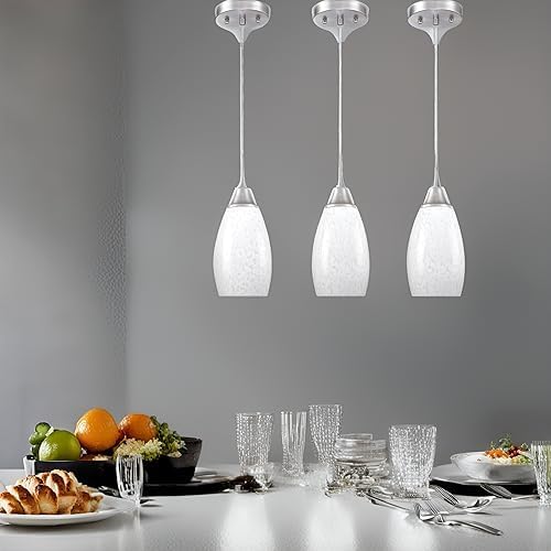 Viinew Mini Glass Pendant Light 4.72" with Handblown Milk White Marble Art Glass Hanging Light 3-Pack Oval Ceiling Hanging Light Fixture for Dining Room Kitchen Island Cafe Foyer Hallway