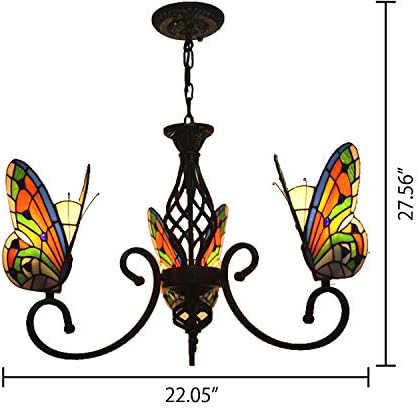 Pendant Lighting LED Chandelier Light Antique Tiffany Style Stained Glass with Butterfly Shaped Lamp Shade Hanging Light for Dining Living Cafe Room Restaurant - TYP A-Butterfly -3 Lights