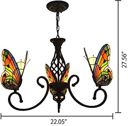 Pendant Lighting LED Chandelier Light Antique Tiffany Style Stained Glass with Butterfly Shaped Lamp Shade Hanging Light for Dining Living Cafe Room Restaurant - TYP A-Butterfly -3 Lights