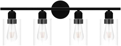 4 Light Bathroom Vanity Light Fixtures Black,Rustic Farmhouse Vanity Lighting Over Mirror Modern Industrial Lamp with Cylinder Glass Shade UL Certified
