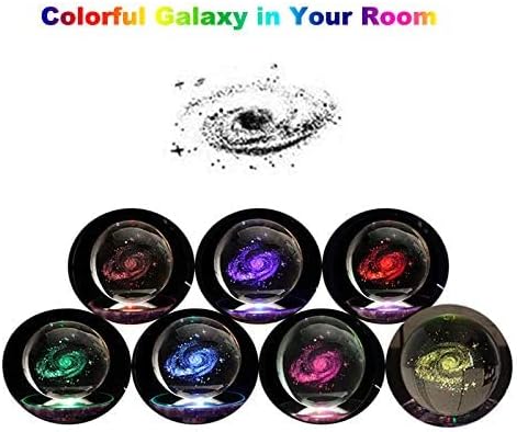 Zulux Galaxy Crystal Ball - LED Lamp Base, Clear 80mm(3 inch) Galaxy Glass Art for Kids, Teacher Gifts, Anniversary and Boyfriend Birthday