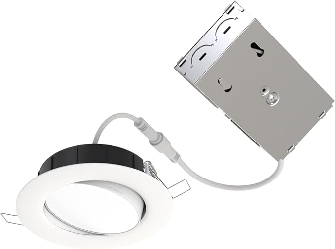 Juno LED Shower Light, Adjustable 4 Inch Wafer Downlight, Switchable Color Temperature 2700K/3000K/3500K/4000K/5000K, 90+ CRI, Matte White, 4-Inch