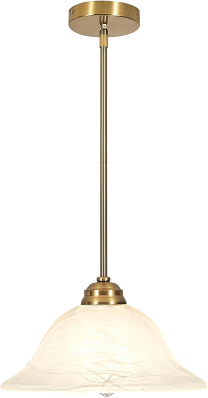 Modern Alabaster Glass Pendant Light Adjustable Rod Pendant Lighting Fixture for Kitchen Sink Bar Dining Room, 12“D (Brass)