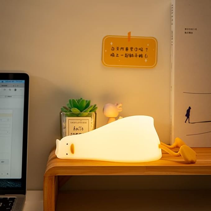 Cute Fox Night Light for Kids, Silicone Baby Nursery Night Light, Rechargeable Touch Lamp with Timer & Dimmable Warm Light for Bedroom Decor, Cute Animal Lamp (Lying Duck)