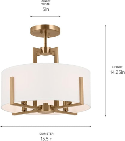 Kichler Malen 4-Light Semi Flush Mount Ceiling Light Fixture, Modern Convertible Semi-Flush or Pendant Light with Fabric Shade in Champagne Bronze, Bedroom or Hallway, (15" Dia x 14.25" H), 52591CPZ