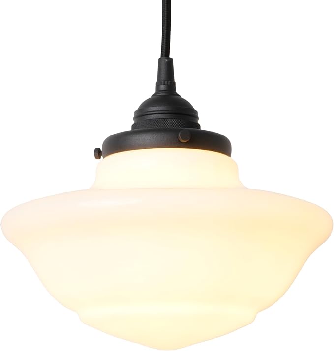 Modern Schoolhouse Ceiling Pendant Light with Milk White Glass Lampshade, Vintage Globe Hanging Ceiling Fixture Lamp for Kitchen Island Dining Room Hallway