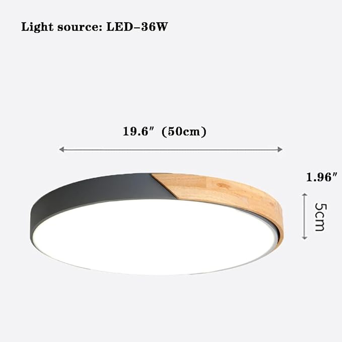 LED Ceiling Light Fixture,20 Inch Modern Wood Recessed Ceiling Lights,Dimmable Light,36W Grey Close to Ceiling Lighting Flush Mount Living Room Bedroom,3000K-6000K