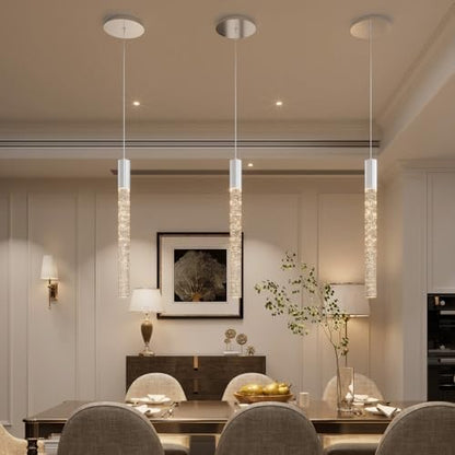 Small Chrome 1 Light Modern Crystal Pendant Light - Adjustabled 60in Long Crystal Chandelier LED Dimmable Pendant Light for Bedside Island Kitchen Living Room