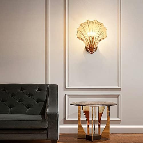 LITFAD Single-Bulb Sleeping Room Sconce Light Contemporary Scallop Shade Glass Wall Mount Lighting Creative LED Wall Lamp Bedside Lamp for Bedroom Hotel Restaurant Corridor, Gold