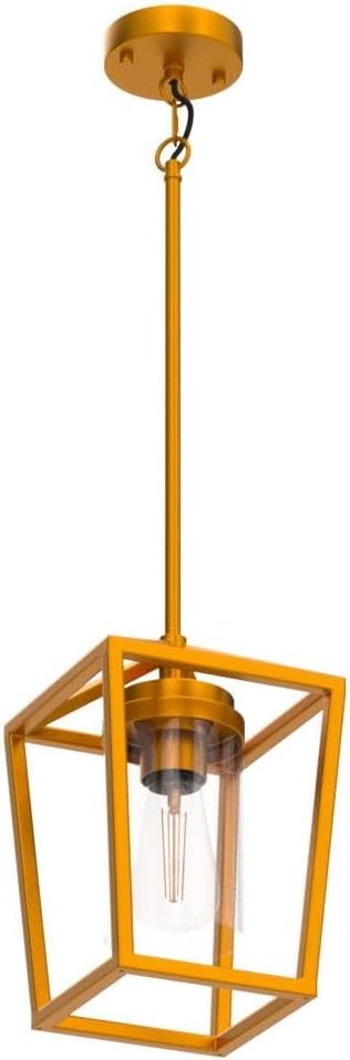 SGLfarmty Single Brass Pendant Light, 7 Inch Adjustable Lantern Hanging Lighting with Clear Glass Shade, Modern Flat & Sloped Ceiling Light Fixture for Kitchen Island Dining Room Foyer Entryway