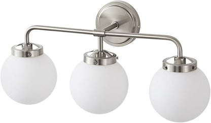 Bathroom Light Fixtures Over Mirror, 22.4'' Brushed Nickel Modern Vanity Lights with Milk White Glass Globe Shades 3-Light Farmhouse Wall Sconce Lighting