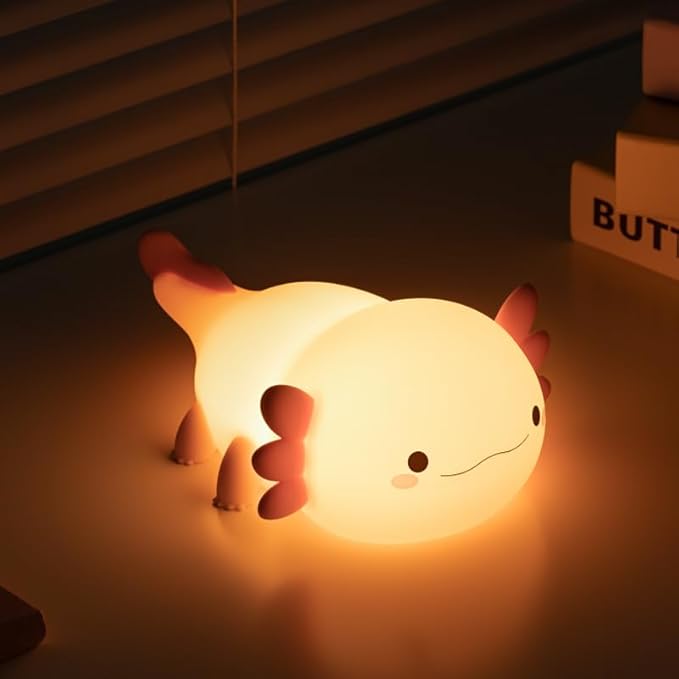 QANYI Axolotl Night Light, Cute Pink Silicone Axolotl Animal with Soft Touch NightLight for Kids Room, Dim Nursery Lamp with Rechargeable for Baby Toddlers, Gifts for Girls Teens Birthday Valentines