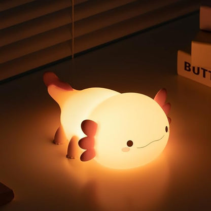 QANYI Axolotl Night Light, Cute Pink Silicone Axolotl Animal with Soft Touch NightLight for Kids Room, Dim Nursery Lamp with Rechargeable for Baby Toddlers, Gifts for Girls Teens Birthday Valentines