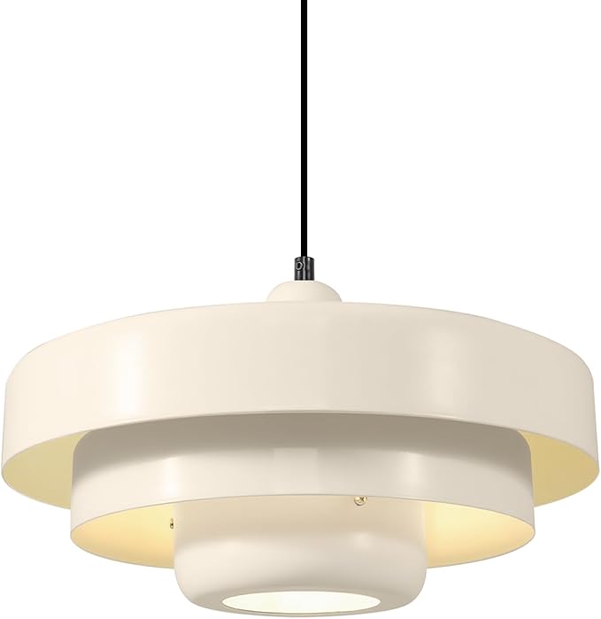 Mid-Century Modern Pendant Light, Beige Pendant Lighting, 1-Light Adjustable Hanging Light Fixture for Kitchen Island, Dining Room, Bedroom, Living Room
