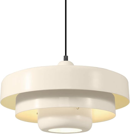 Mid-Century Modern Pendant Light, Beige Pendant Lighting, 1-Light Adjustable Hanging Light Fixture for Kitchen Island, Dining Room, Bedroom, Living Room