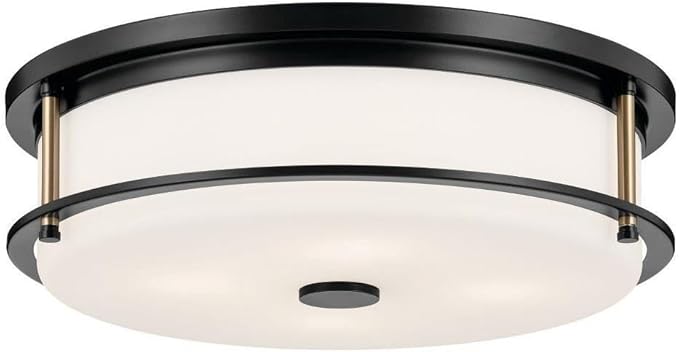 Kichler Brit 52597BKCPZ Flush Mount 4-Light 18˝ with Satin Etched Cased Opal Glass in Black and Champagne Bronze