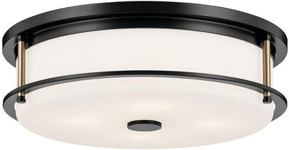 Kichler Brit 52597BKCPZ Flush Mount 4-Light 18˝ with Satin Etched Cased Opal Glass in Black and Champagne Bronze