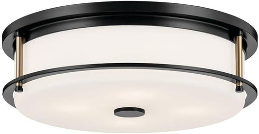 Kichler Brit 52597BKCPZ Flush Mount 4-Light 18˝ with Satin Etched Cased Opal Glass in Black and Champagne Bronze