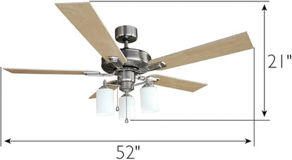Design House 157362 Aubrey 52-Inch Traditional Indoor Tri-Mount Ceiling Fan with Light Kit, Reversible Blades, Satin Nickel