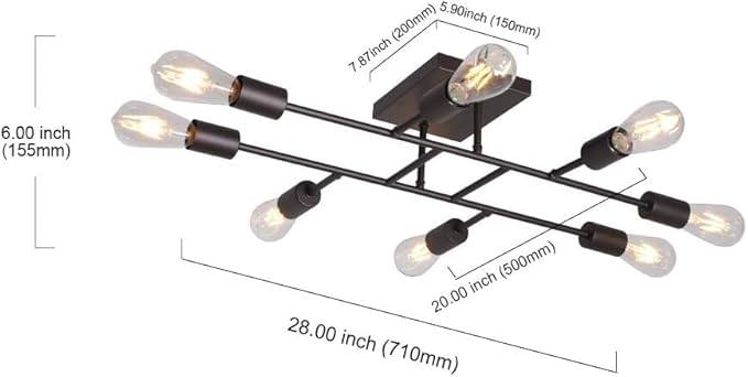 8 Lights Sputnik Chandelier Oil Rubbed Bronze Vintage Kitchen Ceiling Lights Mid Century Semi Flush Mount Lighting Fixture for Dining Room Living Room Bathroom Entrance