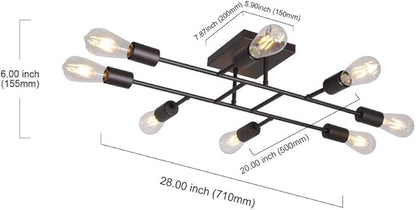 8 Lights Sputnik Chandelier Oil Rubbed Bronze Vintage Kitchen Ceiling Lights Mid Century Semi Flush Mount Lighting Fixture for Dining Room Living Room Bathroom Entrance