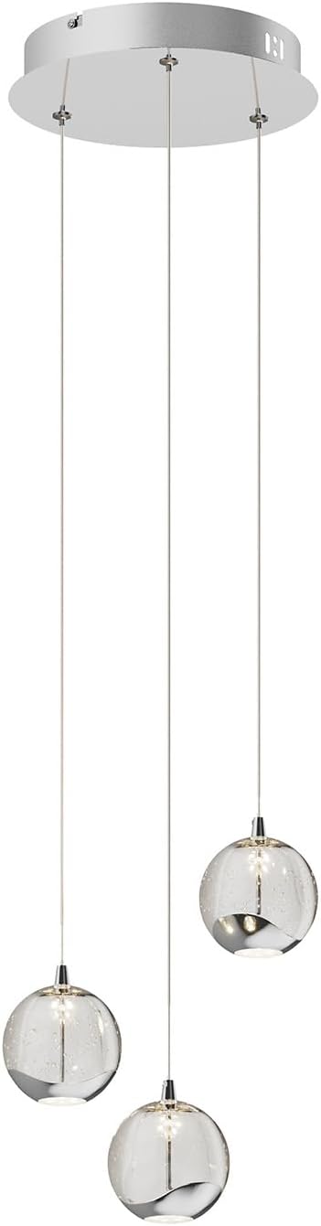 3-Light Chrome Globe Chandelier, Modern Bubble Glass Cluster Pendant Lights for Kitchen Island & Dining Room Light Fixture & Foyer Chandelier, Warm White 3000K, LED 1175 lm, Ø 9.8 in