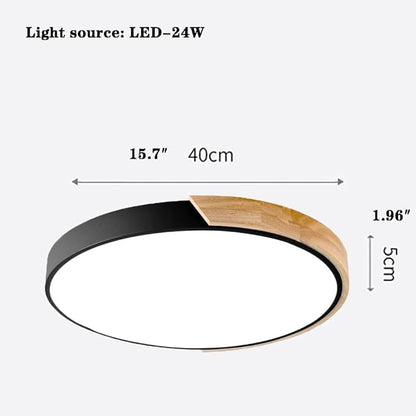 Dimmable LED Flush Mount Ceiling Light Fixture with Wood,24W 16Inch Modern Close to Ceiling Lamp for Bedroom Kitchen,3000K-6000K Light Color Adjustable Recessed Indoor Lighting Black Pendant Light