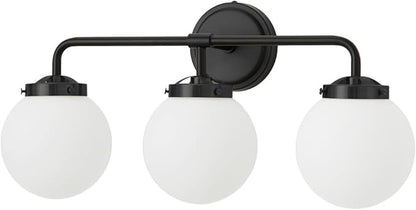 Black Bathroom Light Fixtures Over Mirror, 22.4'' 3-Light Modern Vanity Lighting with Milk White Glass Globe Shade Wall Sconce
