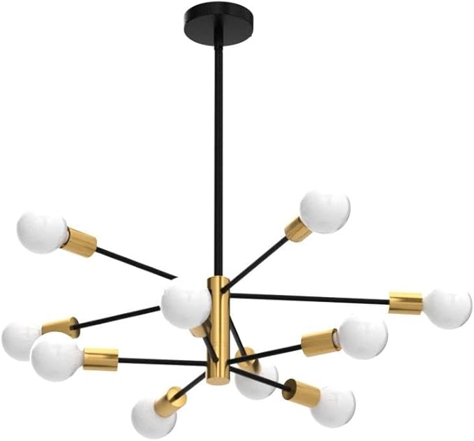 SINERISE Modern Sputnik Chandelier Light Fixture, 10-Light Chandelier Ceiling Light Fixture Black and Gold Mid Century Chandelier Height Adjustable for Kitchen, Living Room, Bedroom, Hallway and Foyer