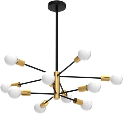 SINERISE Modern Sputnik Chandelier Light Fixture, 10-Light Chandelier Ceiling Light Fixture Black and Gold Mid Century Chandelier Height Adjustable for Kitchen, Living Room, Bedroom, Hallway and Foyer