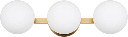 Bathroom Vanity Light Fixtures, Modern 3 Lights Globe Wall Sconce Lighting Aged Brass, Porch Wall Mount Light Fixture for Bathroom, Mirror Cabinets Hallway Stairs