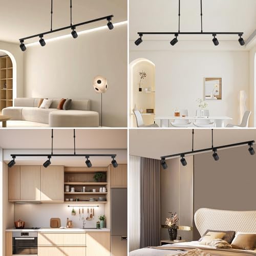 4-Pack Adjustable LED Track Lighting System - Black Ceiling Mount Spotlights with 360° Rotation for Kitchen, Bathroom, Dining Room & Hallway, Easy Install Modern Home Lighting Fixtures