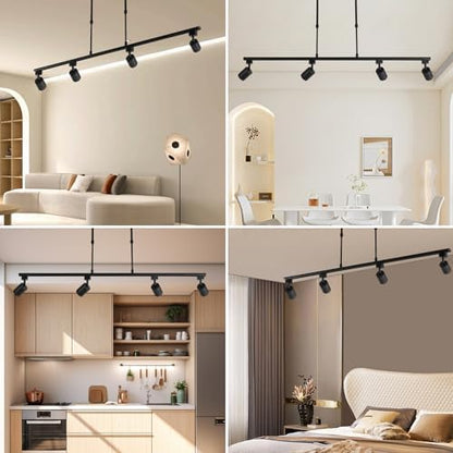 4-Pack Adjustable LED Track Lighting System - Black Ceiling Mount Spotlights with 360° Rotation for Kitchen, Bathroom, Dining Room & Hallway, Easy Install Modern Home Lighting Fixtures