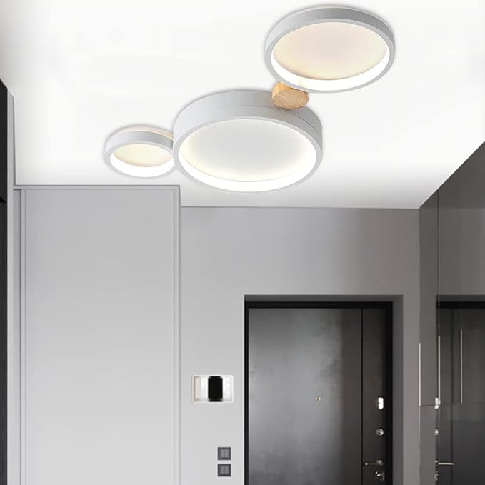 3-Lights LED Ceiling Light Fixture,22 Inch Modern Ceiling Lights Flush Mount Wooden 20W Dimmable Chandelier for Living Room Bedroom Kitchen,3000K/4000K/6000K Temperatures Selectable White