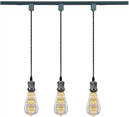Kiven 3-Light H-Type Wire Track Light Pendants, 59 Inch Cord Length Black Weave Rope, Restaurant Chandelier Decorative Pendant Light Industrial Factory Pendant Lamp 3 Pack,Bulb Not Included（Black）