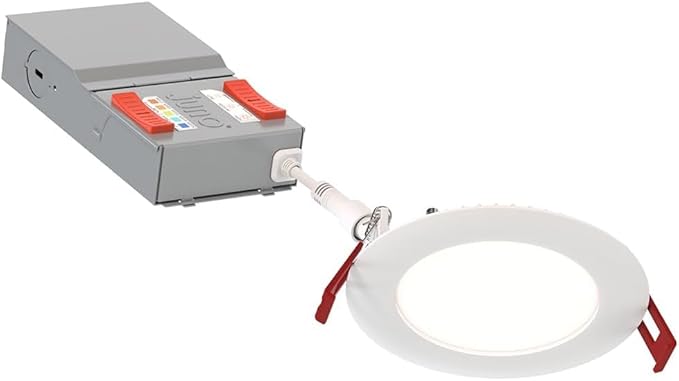 Juno LED Recessed Lights 4 Inch Round Baffle Wafer Downlight, 5-in-1 Switchable White Color Temperature, Adjustable Brightness, 120 Volts, 4-Inch Flat Trim, 6 Pack, Matte White