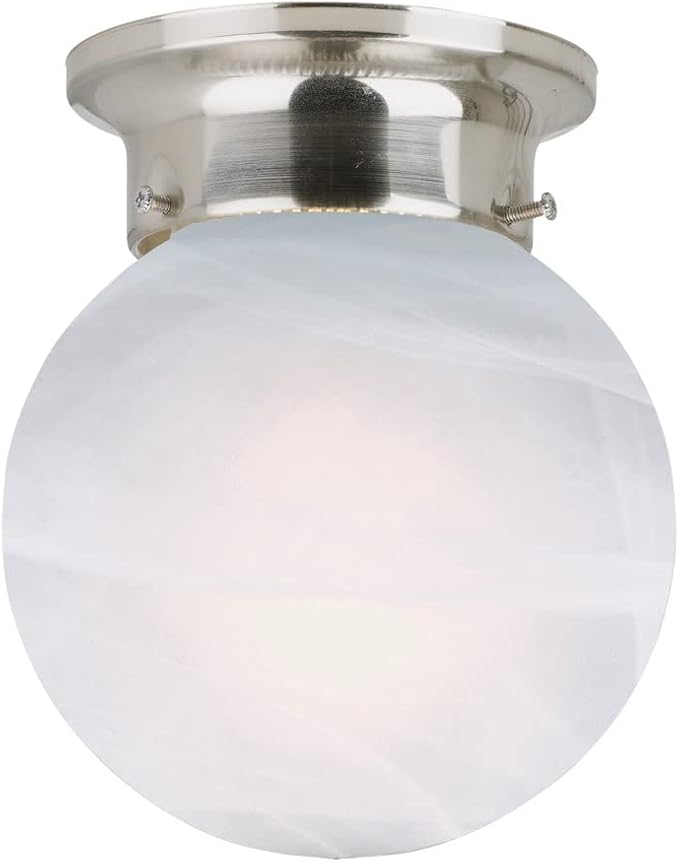 Design House Millbridge Globe 6 Inch Diameter Indoor Ceiling Light Fixture, for Bedroom, Hallway, Closet & Dining Room, Alabaster Glass, Satin Nickel, 511592