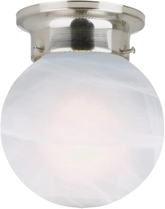 Design House Millbridge Globe 6 Inch Diameter Indoor Ceiling Light Fixture, for Bedroom, Hallway, Closet & Dining Room, Alabaster Glass, Satin Nickel, 511592