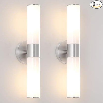 Brushed Nickel Wall Sconces Set of 2 (Hardwired Only), Bathroom Vanity Light Fixtures, Modern Cylinder Glass Wall Lights for Mirror 28-40 in Height, NOT Battery Operated, E26 Base (Bulbs Not Included)