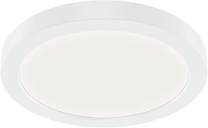 KICHLER Ara 7.01" Modern Minimal Round LED Downlight in White, for Wet Indoor Locations, Supplemental Lighting, Integrated LED, Edge-Lit Technology, 950 Lumens, Dimmable to 10%, 53007WH30