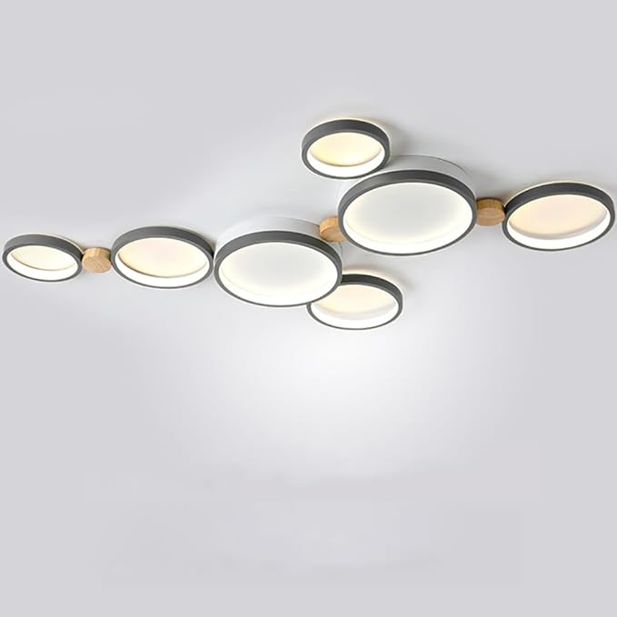 7-Lights LED Ceiling Light Fixture,42 Inch Modern Ceiling Lights Flush Mount Wooden 47W Dimmable Chandelier for Living Room Bedroom Kitchen,3000K/4000K/6000K Temperatures Selectable Grey