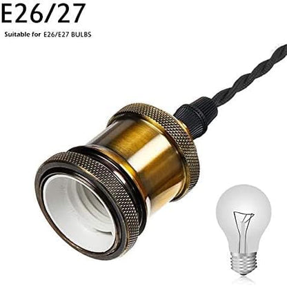 Kiven 3-Light H-Type Wire Track Light Pendants, 31.5 Inch Cord Length Black Weave Rope, Restaurant Chandelier Decorative Pendant Light Industrial Factory Pendant Lamp 3 Pack,Bulb Not Included（Gold）