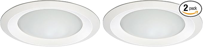 HALO E26 Series 6 in. White Recessed Ceiling Light Fixture Trim with Frosted Glass Lens, Wet Rated Shower Light (Pack of 2)