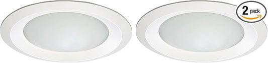 HALO E26 Series 6 in. White Recessed Ceiling Light Fixture Trim with Frosted Glass Lens, Wet Rated Shower Light (Pack of 2)