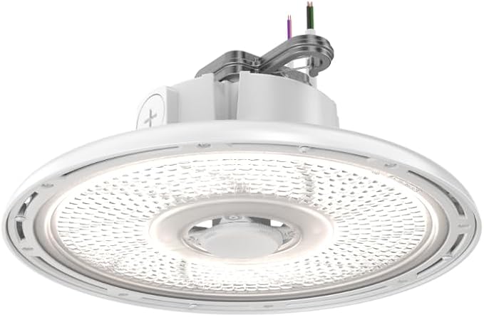 Lithonia Lighting REBL Round High Bay LED Light, 12,000/15,000/18,000 Adjustable Lumen Output, 3500K/4000K/5000K Switchable White Color Temperature, Work Light, XVOLT 277-480V, 12.2" x 7.5", White