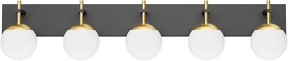 Ralbay Mid Century Modern Vanity Lights - 5-Light Milky Glass Globe Modern Bathroom Vanity Lights Over Long Mirror, Black/Golden Bathroom Wall Light Fixture