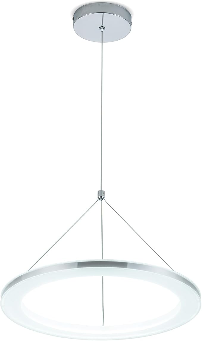 CHYING LED Pendant Lights Kitchen Island, 15.8" 18W Cool White Modern Ring Chandelier, Adjustable Height Silver Hanging Pendant Ceiling Light for Dining Room Bedroom Hallway Entryway, 3000K